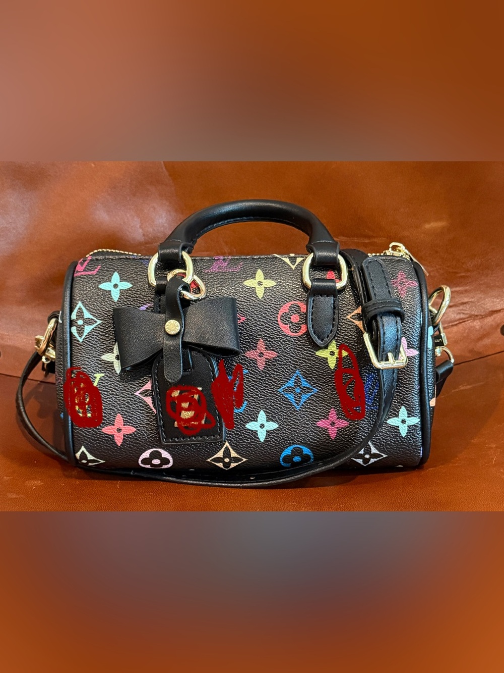 Small Black Multicolor Accent Women's Satchel